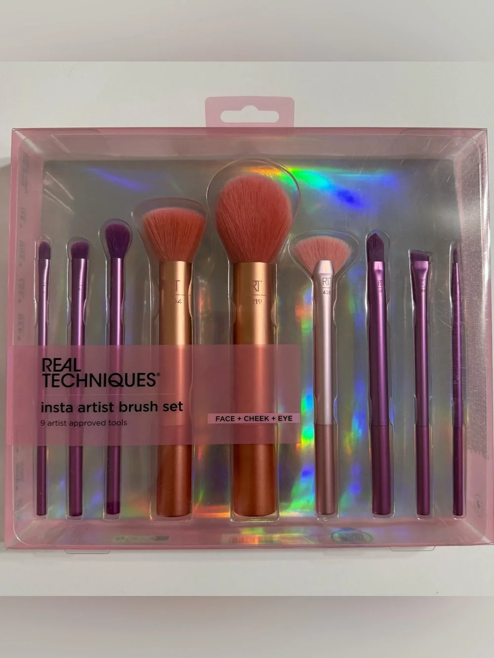 Real Techniques Rose Gold Handle Brush Set with Pink & Purple Bristles
